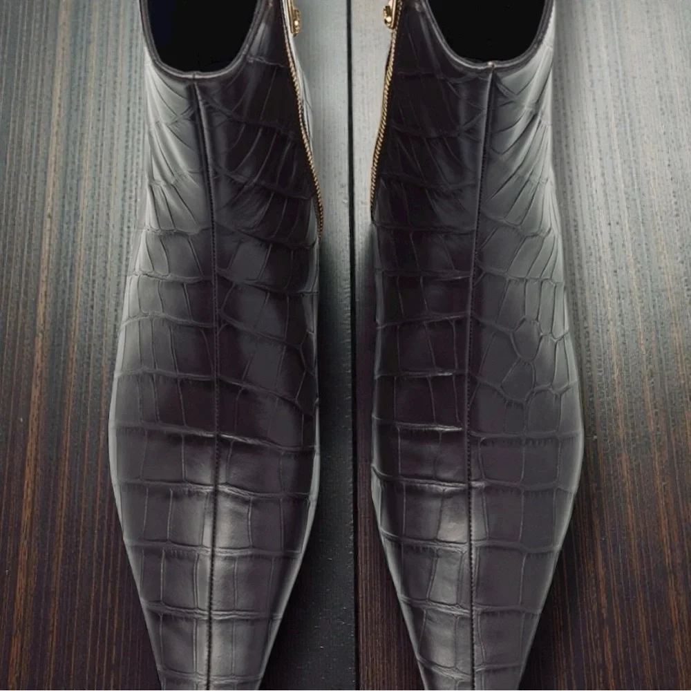 Michael Kors | NWOT Black Croc-Embossed Pointed Toe Leather Booties (size 8M)